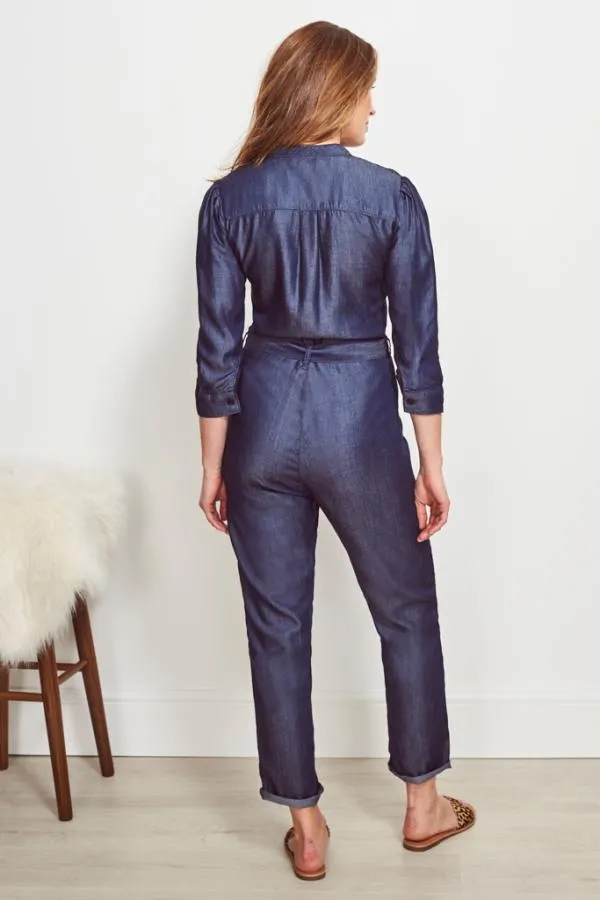 Sosandar Jumpsuits and Playsuits Women Dark Indigo Tie Waist Tencel Denim Jumpsuit Dark Indigo