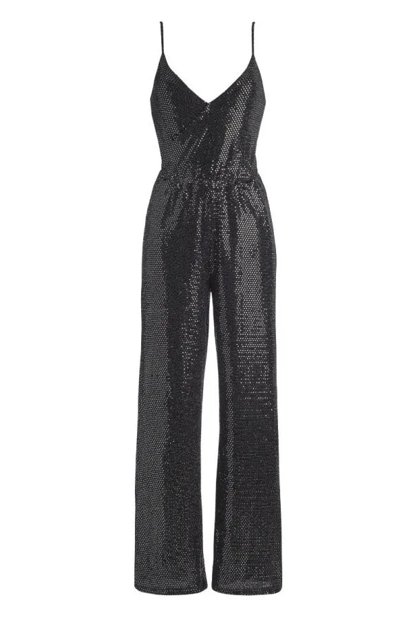 Sosandar Jumpsuits and Playsuits Women Pewter Metallic Wrap Front Stretch Waist Jumpsuit