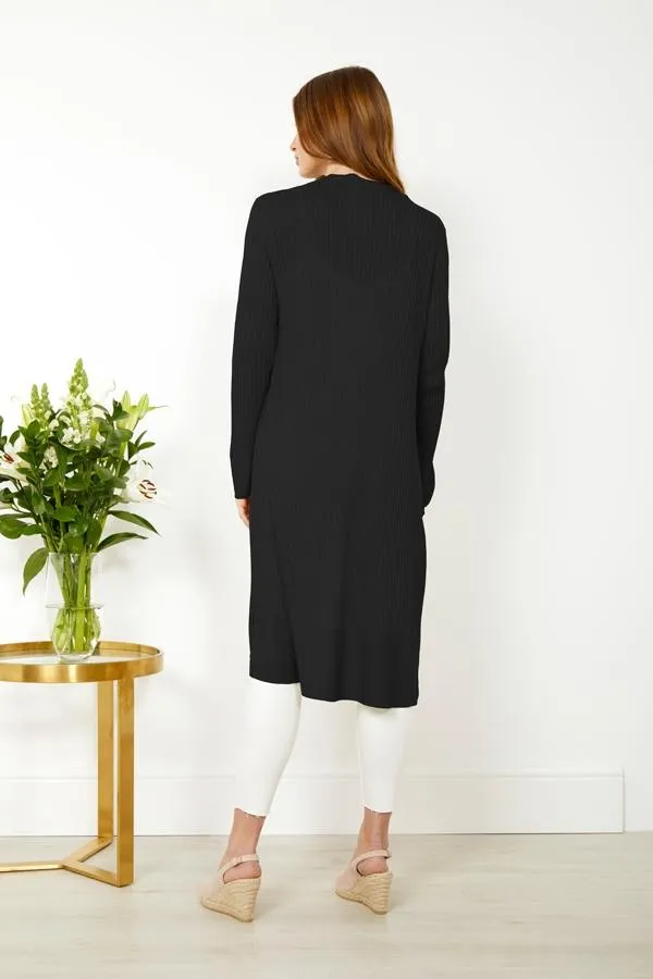 Sosandar Knitwear Women Black Super Soft Ribbed Maxi Cardigan Black