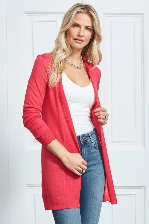 Sosandar Knitwear Women Hot Pink Longline Linen Cardigan