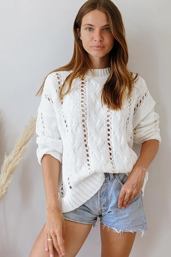Sosandar Knitwear Women Ivory Open Stitch Jumper Ivory