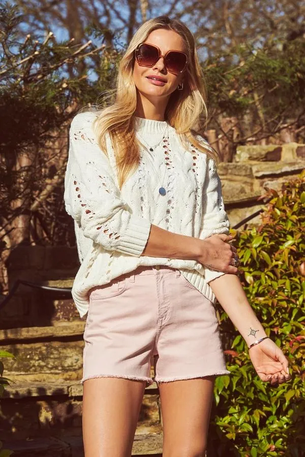 Sosandar Knitwear Women Ivory Open Stitch Jumper Ivory