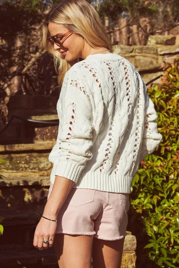 Sosandar Knitwear Women Ivory Open Stitch Jumper Ivory