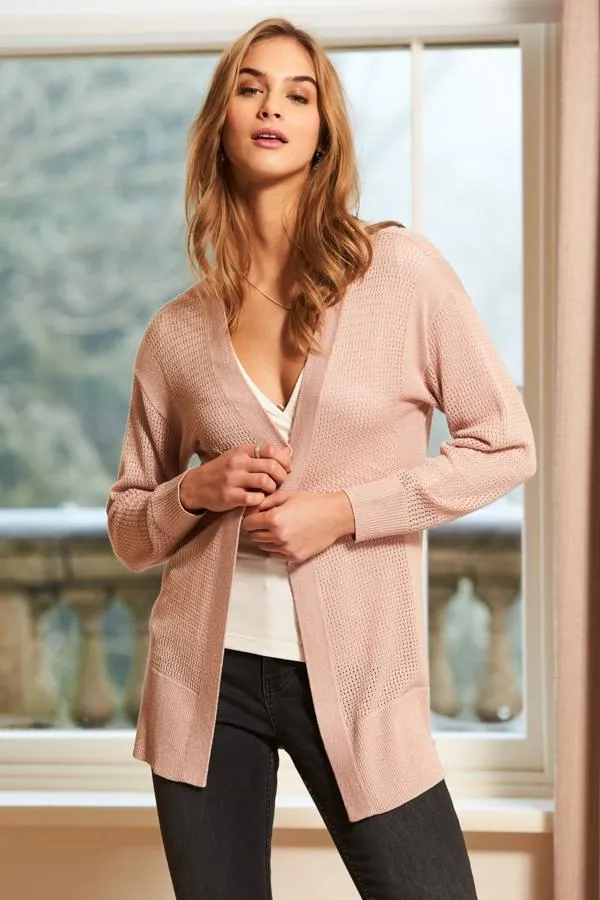 Sosandar Knitwear Women Rose Gold Metallic Fleck Pointelle Cardigan Rose Gold Sosandar Knitwear Women Rose Gold Metallic Fleck Pointelle Cardigan Rose Gold