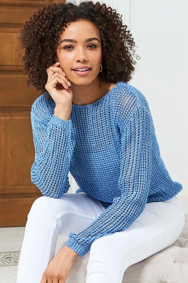 Sosandar Knitwear Women Sky Blue Metallic Open Knit Jumper Sky Blue
