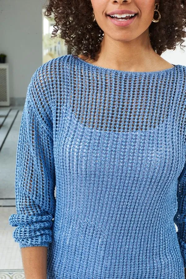 Sosandar Knitwear Women Sky Blue Metallic Open Knit Jumper Sky Blue