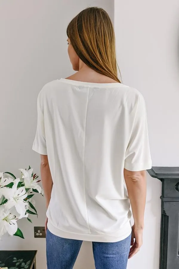 Sosandar Leisurewear Women Ivory Soft Luxe Jersey V Neck Top Ivory