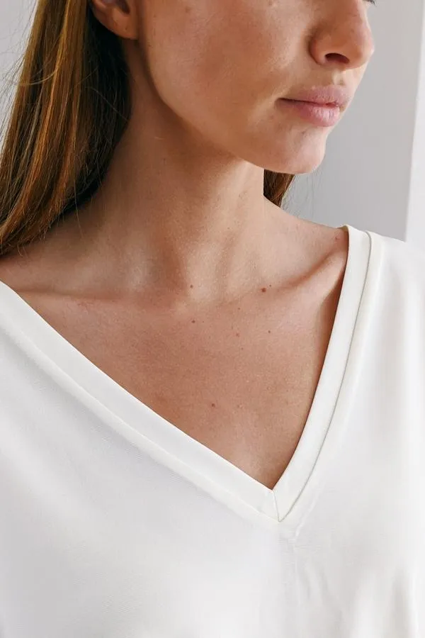 Sosandar Leisurewear Women Ivory Soft Luxe Jersey V Neck Top Ivory