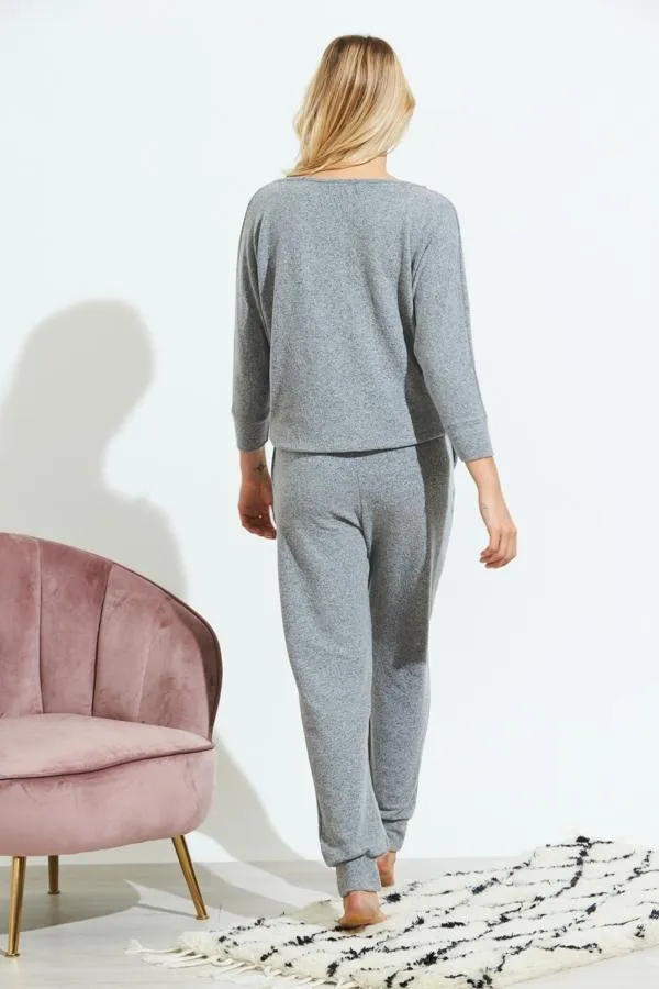 Sosandar Loungewear Women Grey Super Soft Long Sleeve Loungewear Top Grey