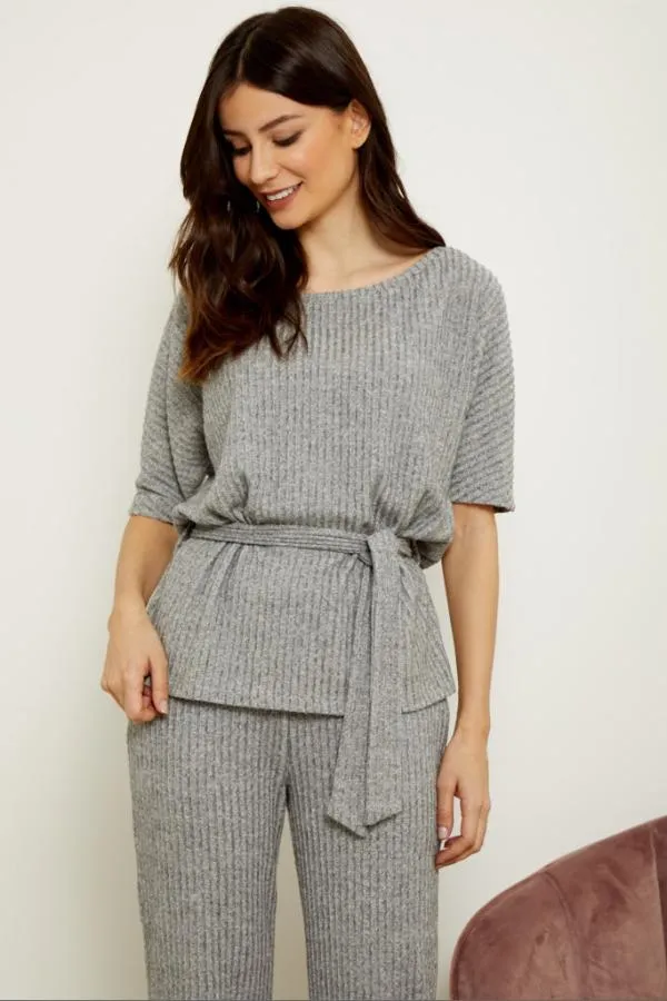 Sosandar Loungewear Women Grey Super Soft Short Sleeve Loungewear Top Grey