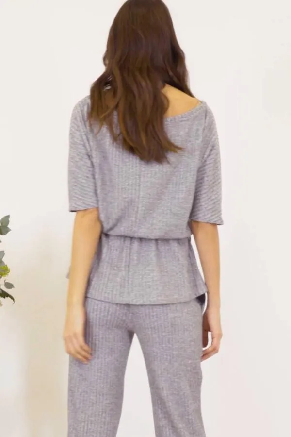 Sosandar Loungewear Women Grey Super Soft Short Sleeve Loungewear Top Grey