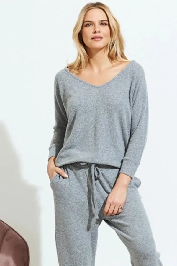 Sosandar Loungewear Women Grey Super Soft V Neck Loungewear Top Grey