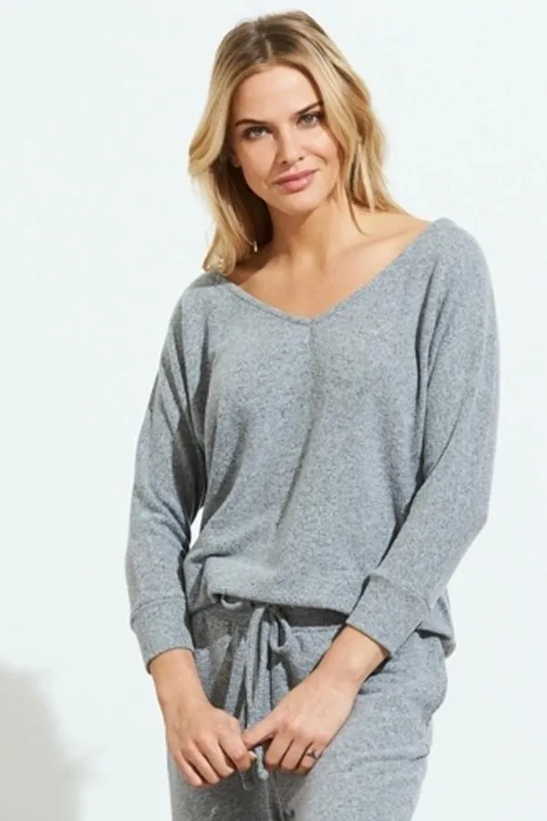 Sosandar Loungewear Women Grey Super Soft V Neck Loungewear Top Grey