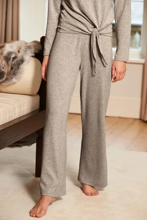 Sosandar Loungewear Women Oatmeal Marl Wide Leg Loungewear Trousers