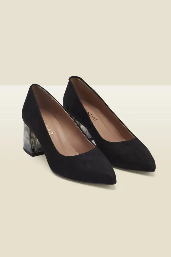 Sosandar Mid Heels Women Georgie Black Suede Perspex Heel Court Shoe Black