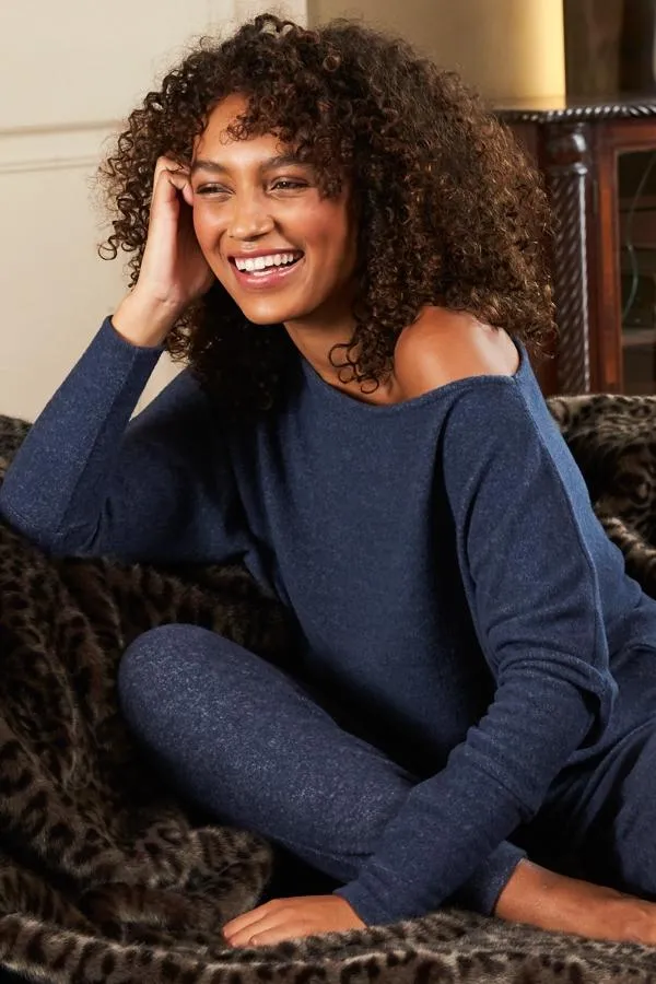 Sosandar Nightwear Women Navy Blue Super Soft Batwing Sleeve Loungewear Top Navy Blue Sosandar Nightwear Women Navy Blue Super Soft Batwing Sleeve Loungewear Top Navy Blue