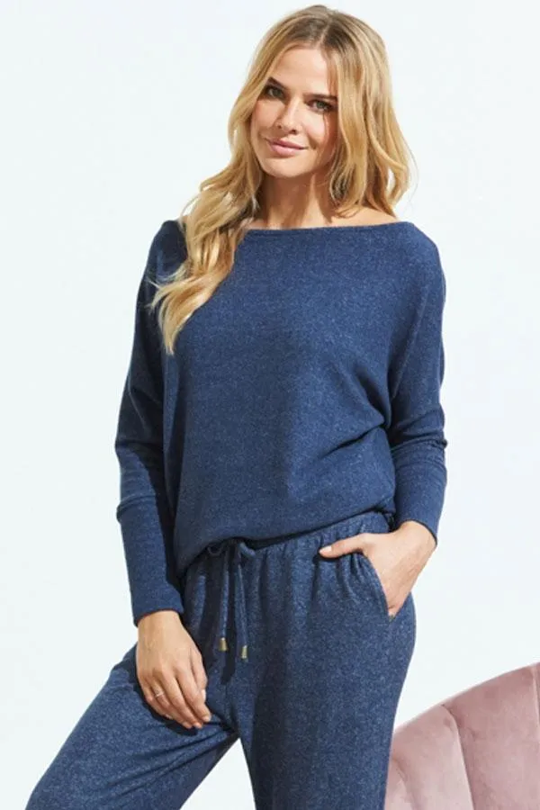 Sosandar Nightwear Women Navy Blue Super Soft Batwing Sleeve Loungewear Top Navy Blue