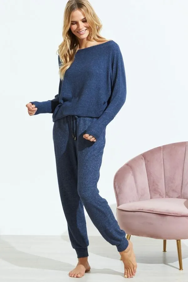 Sosandar Nightwear Women Navy Blue Super Soft Batwing Sleeve Loungewear Top Navy Blue