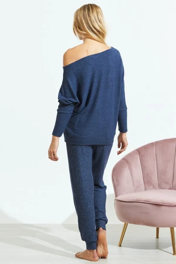 Sosandar Nightwear Women Navy Blue Super Soft Batwing Sleeve Loungewear Top Navy Blue