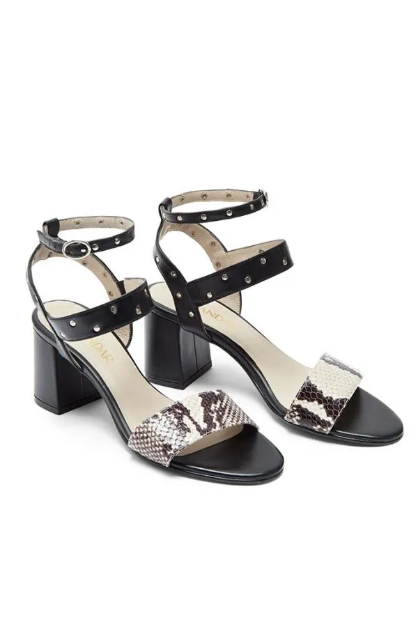 Sosandar Sandals and Flip Flops Women Snake Studded Block Heel Sandal