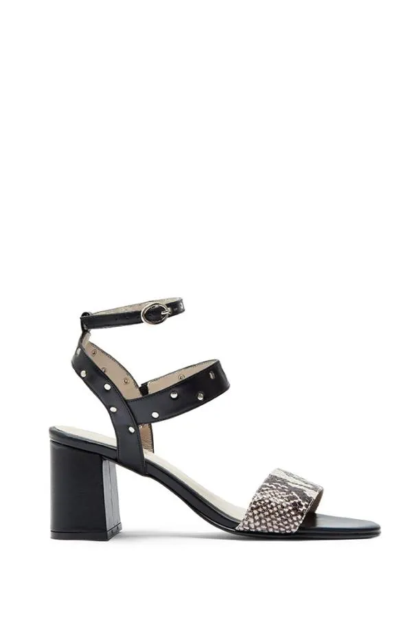 Sosandar Sandals and Flip Flops Women Snake Studded Block Heel Sandal