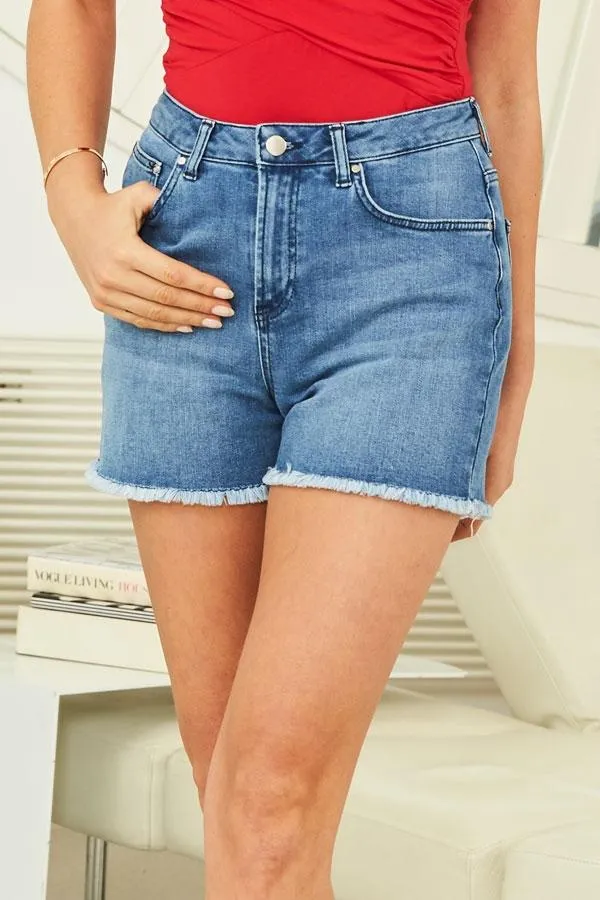 Sosandar Shorts Women Indigo Blue Raw Edge Denim Shorts Indigo Blue