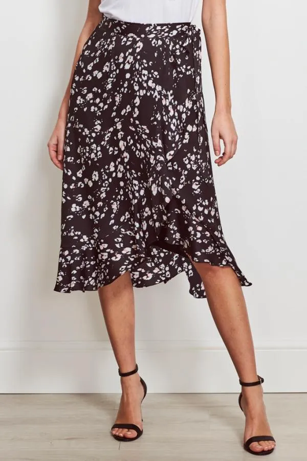 Sosandar Skirts Women Black Abstract Floral Print Wrap Skirt Black