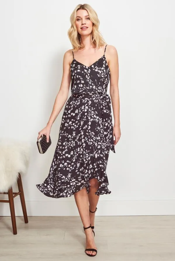 Sosandar Skirts Women Black Abstract Floral Print Wrap Skirt Black