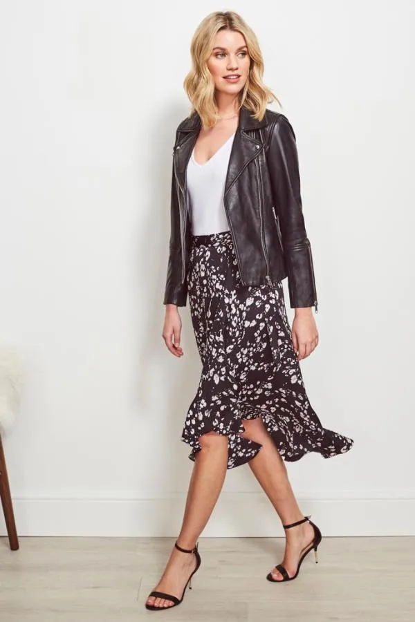 Sosandar Skirts Women Black Abstract Floral Print Wrap Skirt Black
