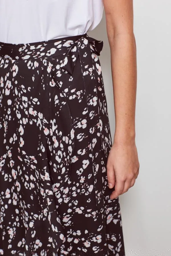 Sosandar Skirts Women Black Abstract Floral Print Wrap Skirt Black