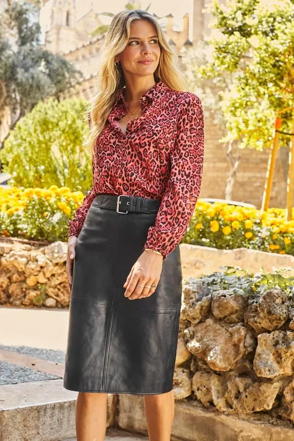 Sosandar Skirts Women Black Leather Buckle Detail Pencil Skirt Black