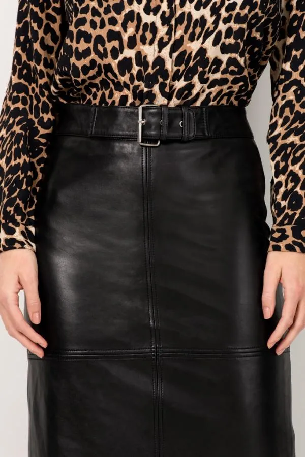 Sosandar Skirts Women Black Leather Buckle Detail Pencil Skirt Black