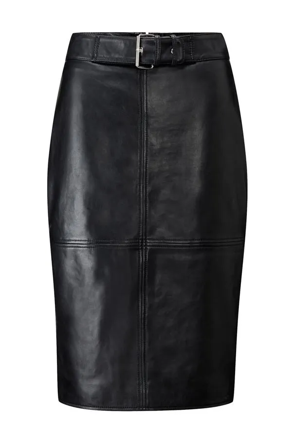Sosandar Skirts Women Black Leather Buckle Detail Pencil Skirt Black