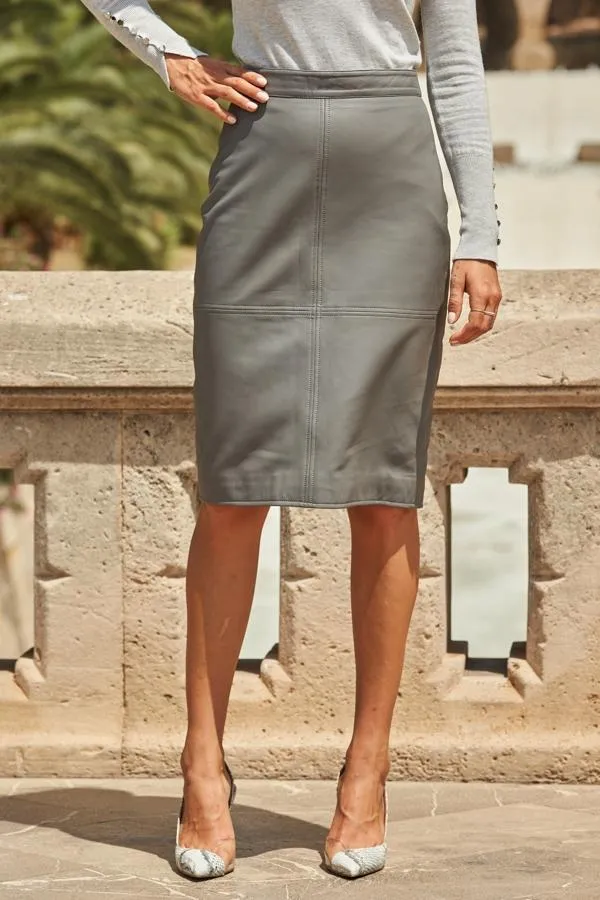 Sosandar Skirts Women Grey Leather Panelled Pencil Skirt Grey