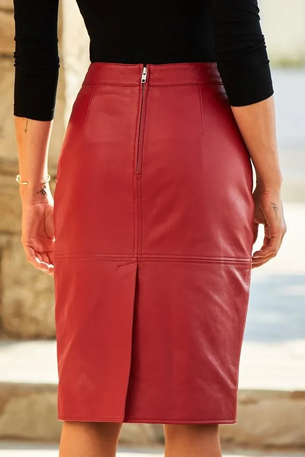 Sosandar Skirts Women Red Leather Panelled Pencil Skirt Red