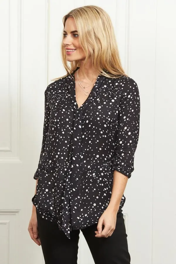 Sosandar Tops Women Black and White Spot Print Tie Detail Blouse Black White