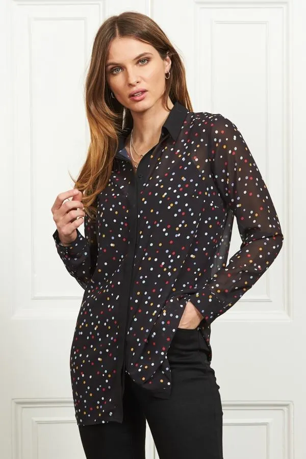 Sosandar Tops Women Black Multi Coloured Spot Print Shirt Black