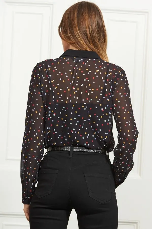 Sosandar Tops Women Black Multi Coloured Spot Print Shirt Black