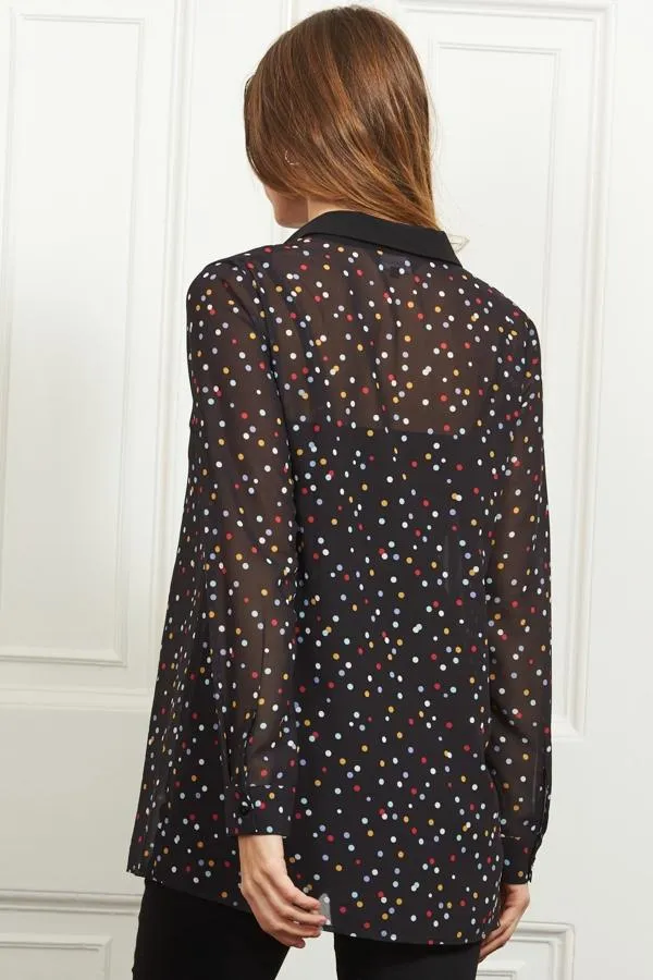 Sosandar Tops Women Black Multi Coloured Spot Print Shirt Black