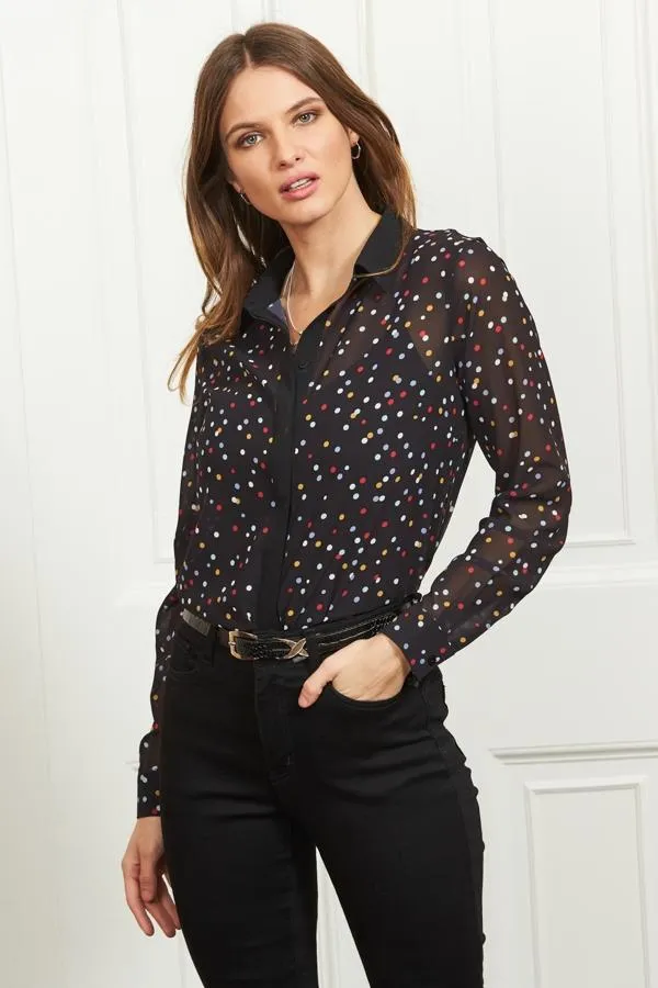 Sosandar Tops Women Black Multi Coloured Spot Print Shirt Black