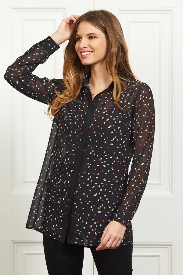 Sosandar Tops Women Black Multi Coloured Spot Print Shirt Black