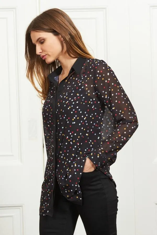 Sosandar Tops Women Black Multi Coloured Spot Print Shirt Black