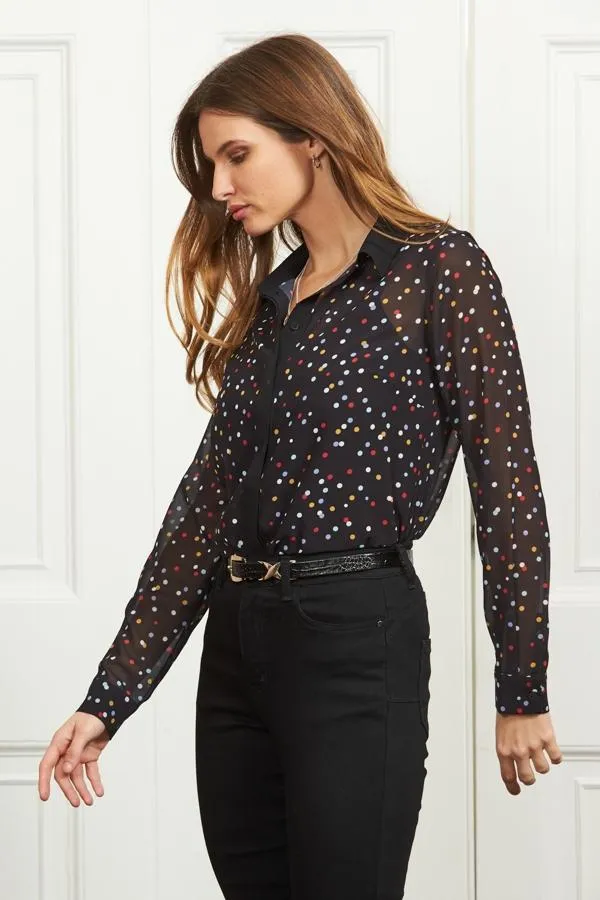Sosandar Tops Women Black Multi Coloured Spot Print Shirt Black