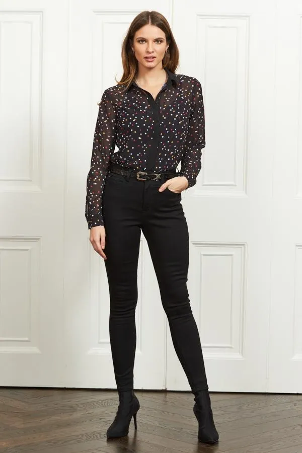 Sosandar Tops Women Black Multi Coloured Spot Print Shirt Black
