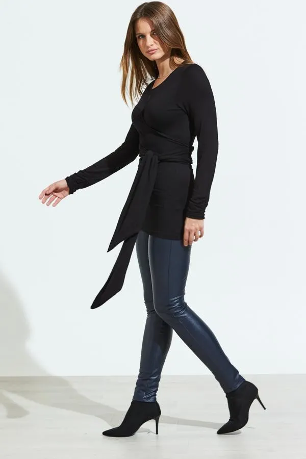 Sosandar Tops Women Black Wrap Tie Jersey Top Black