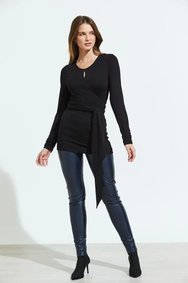 Sosandar Tops Women Black Wrap Tie Jersey Top Black