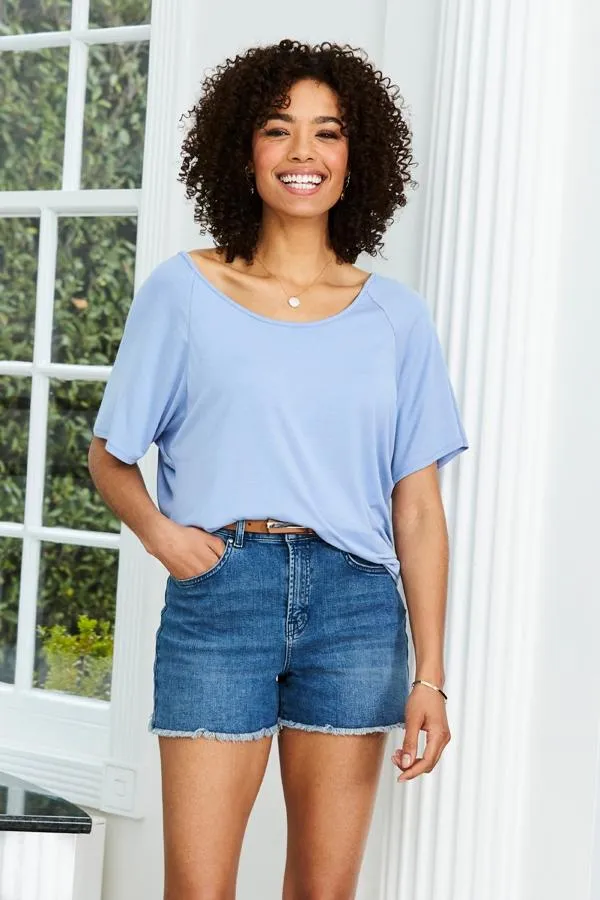 Sosandar Tops Women Powder Blue Relaxed Fit Jersey T Shirt Powder Blue