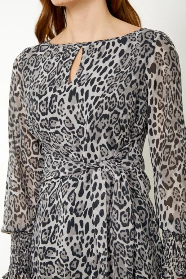 Sosandar Tops Women Snow Leopard Print Tie Front Top