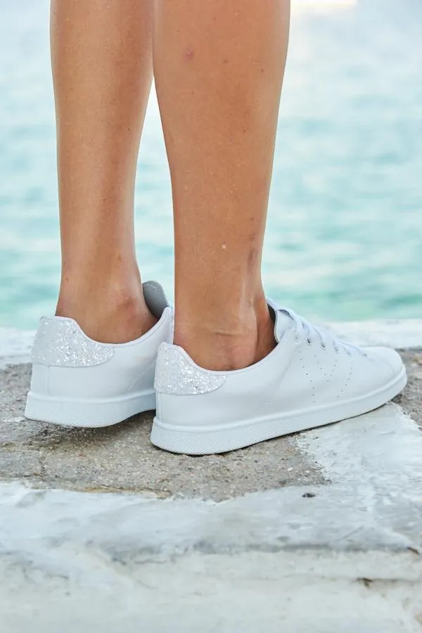 Sosandar Trainers 8211 Superga and Victoria Women Victoria Cava White Glitter Back White Leather Trainers White