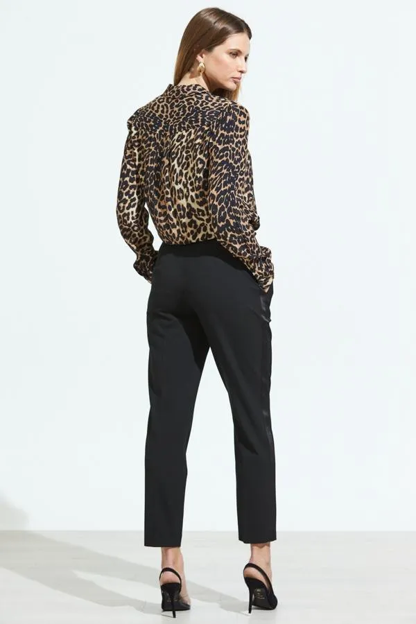 Sosandar Trousers and Leggings Women Black Satin Leg Detail Tuxedo Trousers Black